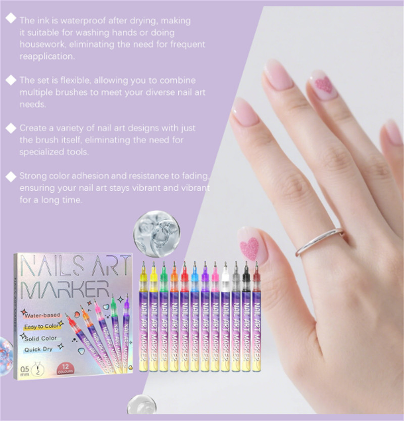 12 Colors Nail Art Pens Set, Nail Art Markers for Gel Nails, DIY Nail US
