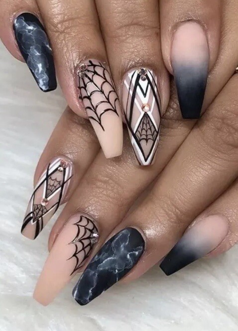 Halloween Press On Nails.Spiderweb, Ombre, Jewels.NIB.24 Pack