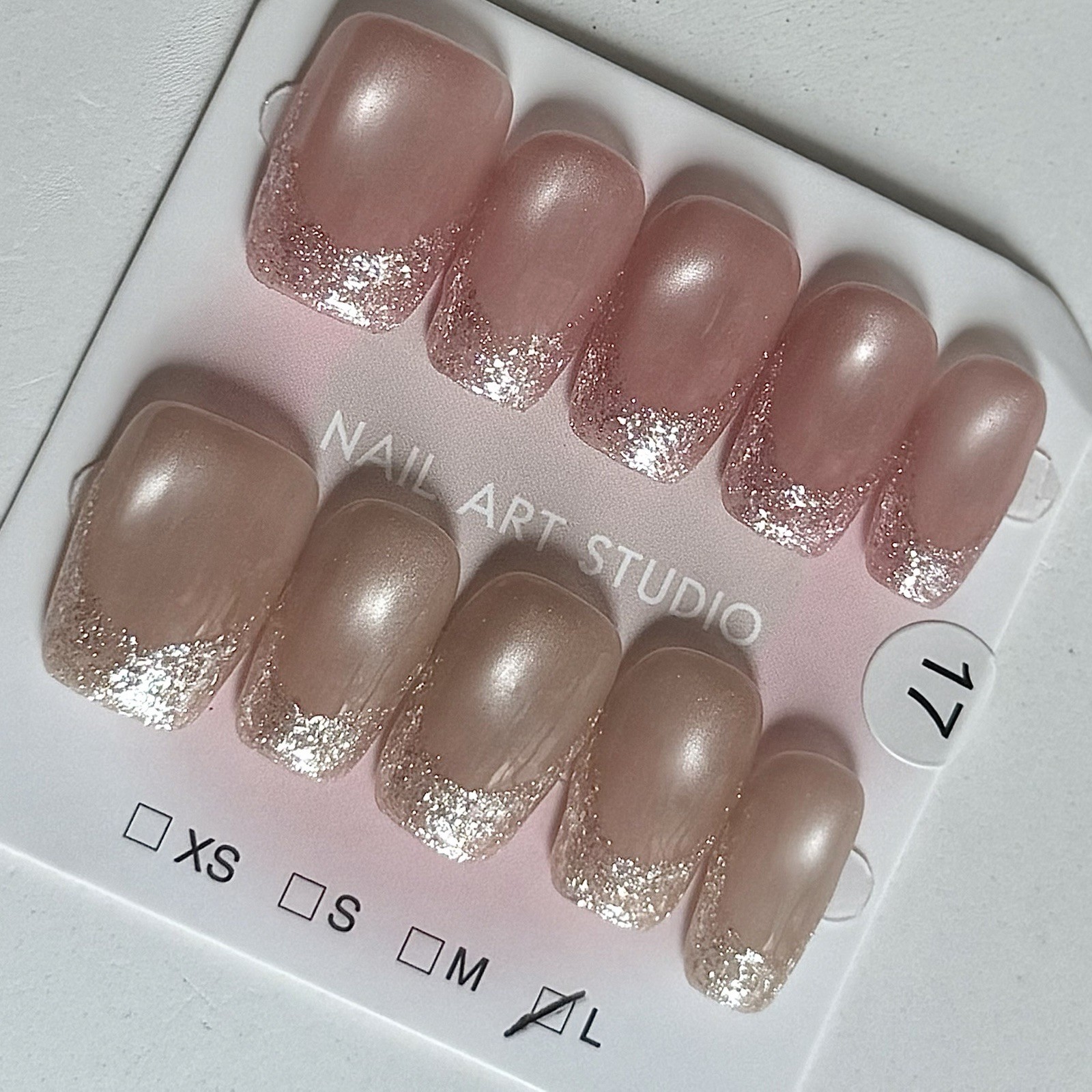 Handmade Gold French Tip Press-On Nails Medium Square Size L Reusable Fake Nail