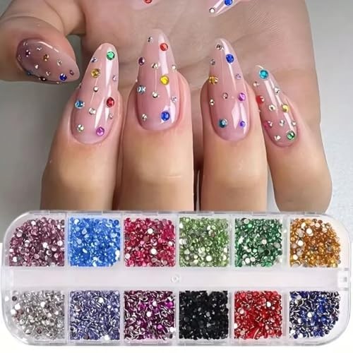 24Grid Shiny Colorful Nail Art Rhinestones 3D Flatback Dark Green + Royal Blue