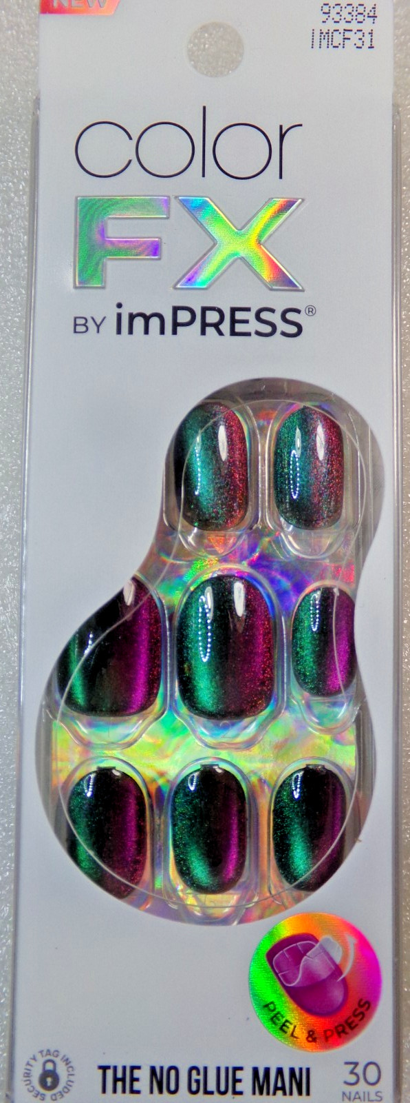 Impress Color FX NAILS Shiny Green/Pink Cats Eye Glue on Short Magnetic Effect