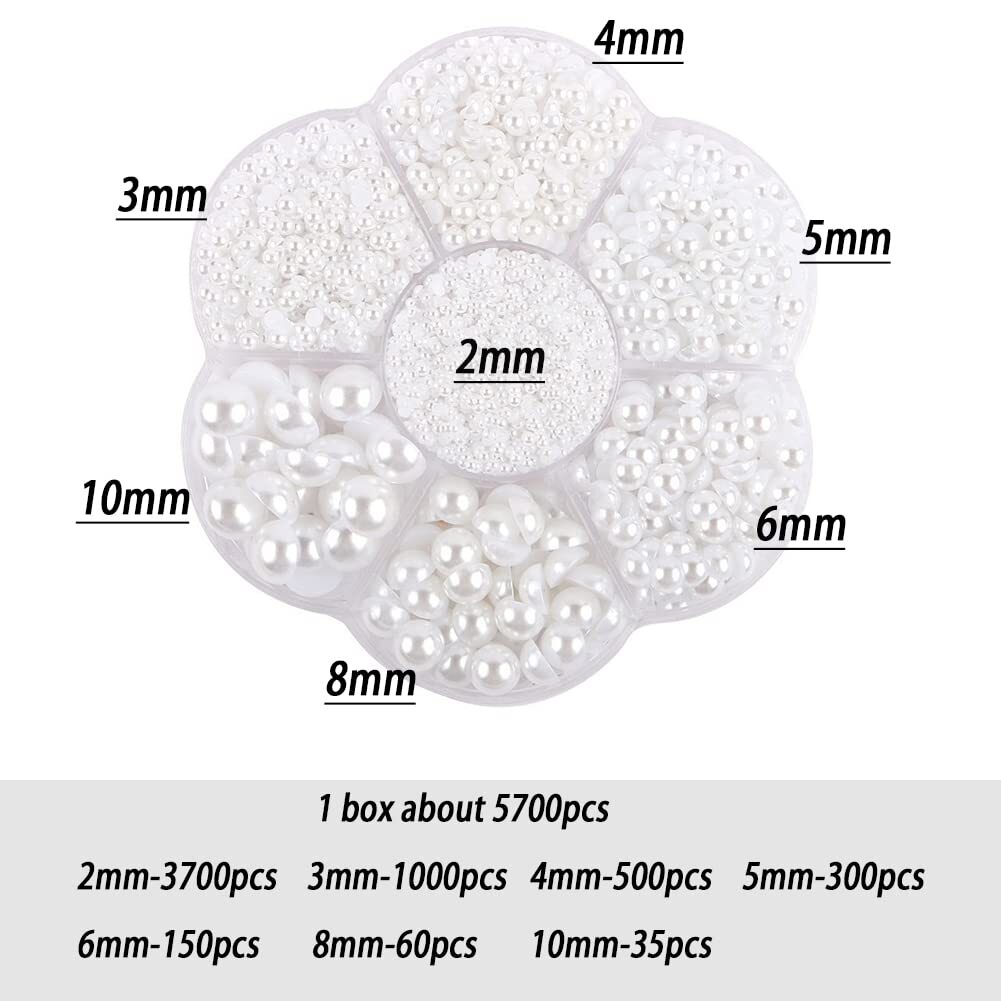 5800 Flat Back Half Round Pearls for Home DIY Nail Art Face Makeup Crafts