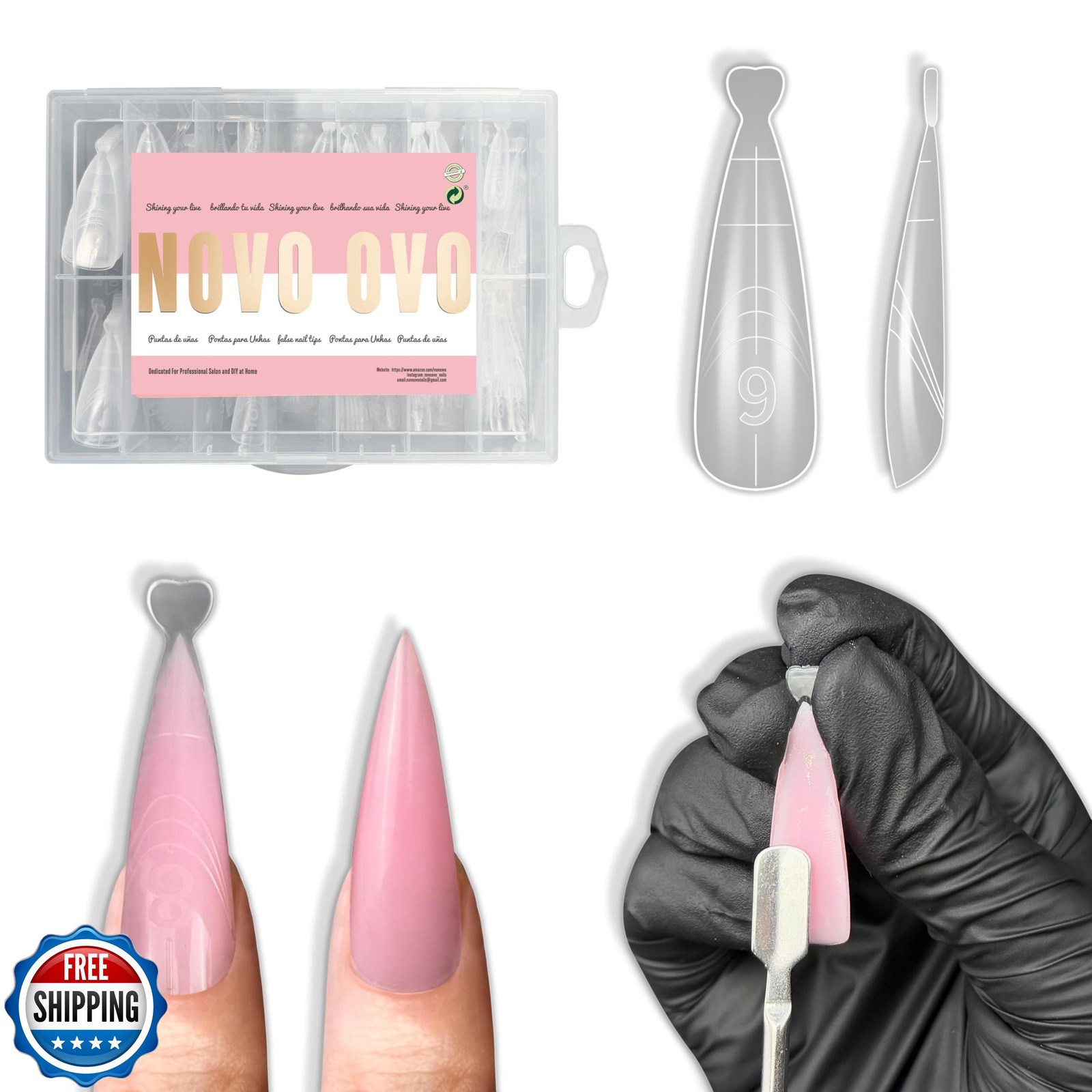 NOVO OVO Medium/Long Stiletto Pointed Nail Dual Forms for Polygel