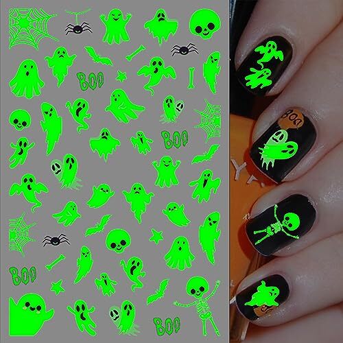 6 Sheets Glow in The Dark Halloween Nail 6 Sheets, Halloween Glow in the Dark