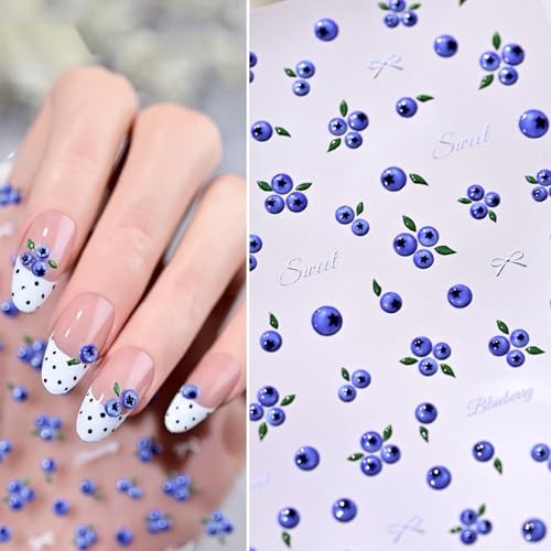 Blueberry Stickers for Nail Art Summer Fruit Nail Decals 3D Self style-4