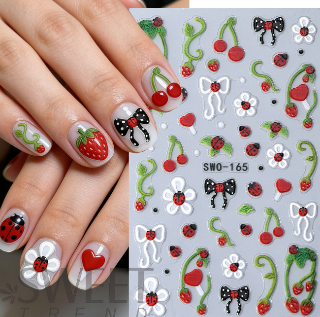 Butterfly Flower Embossed Strawberry Hibiscus Bow Nail Art Stickers Decor NH29