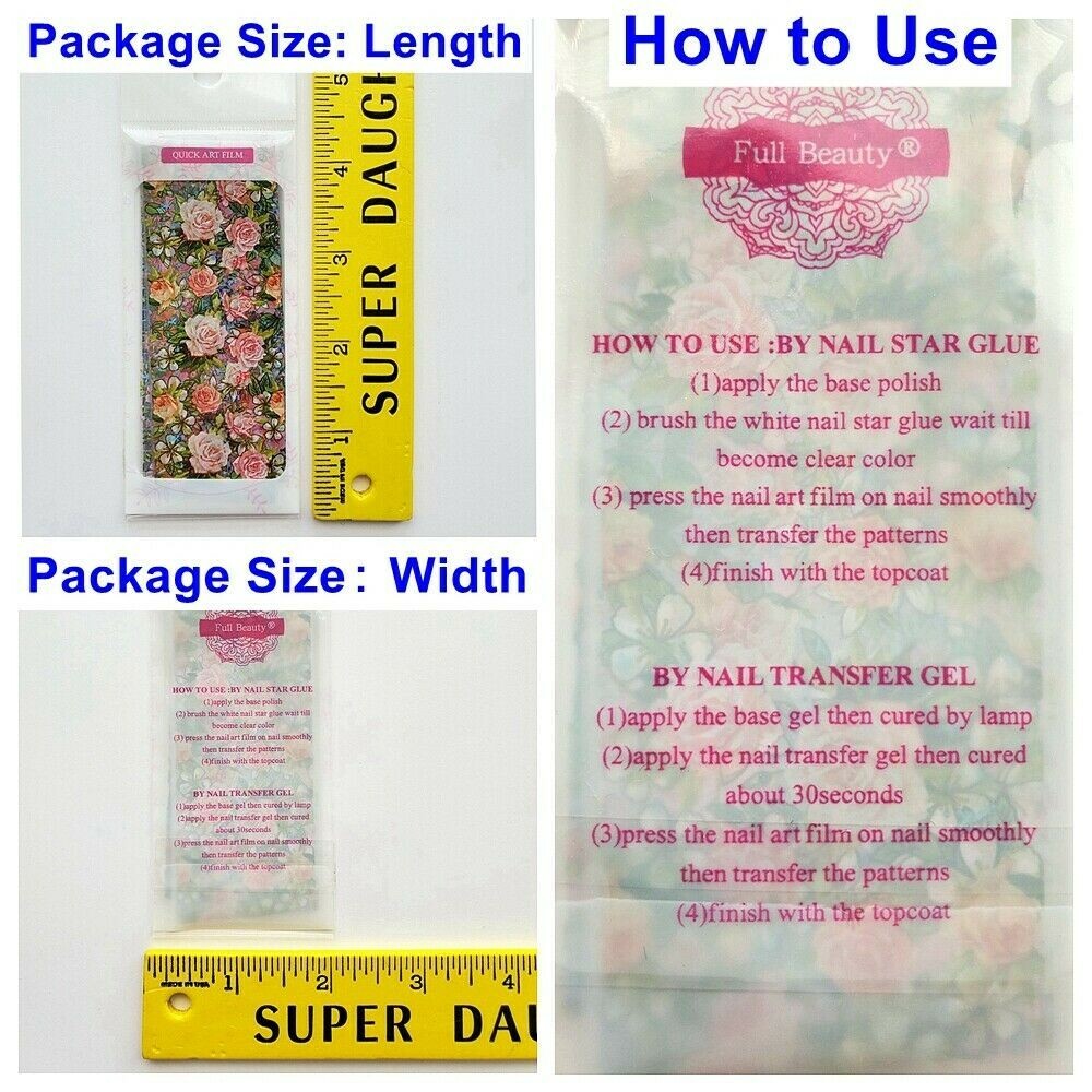 Love Flower Rose Butterfly Nail Foil Transfer Sticker 10pcs 20X4cm 200640