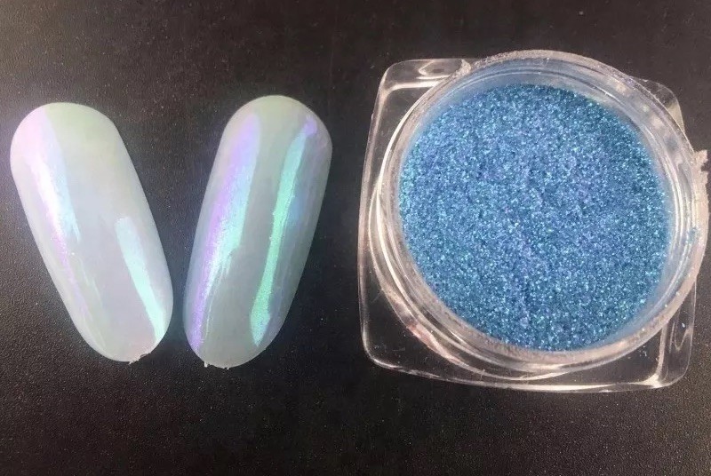 Aurora Candy Light Blue Chrome Nail Powder Pastel Unicorn Mirror Rainbow Effect