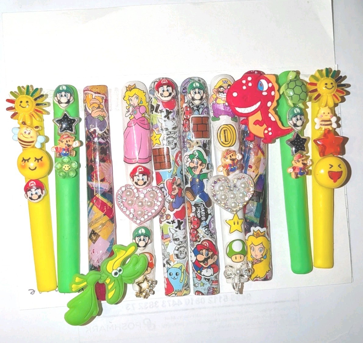 Bright Custom Super Mario Multicolor Decorative 6Xl Press On Nails Sz X-Large