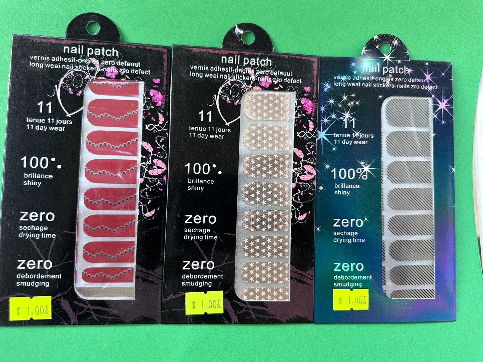 3 Multicolor 16 Patch In a Pack Nail Stickers Full Nail Wraps Strips Brand New.