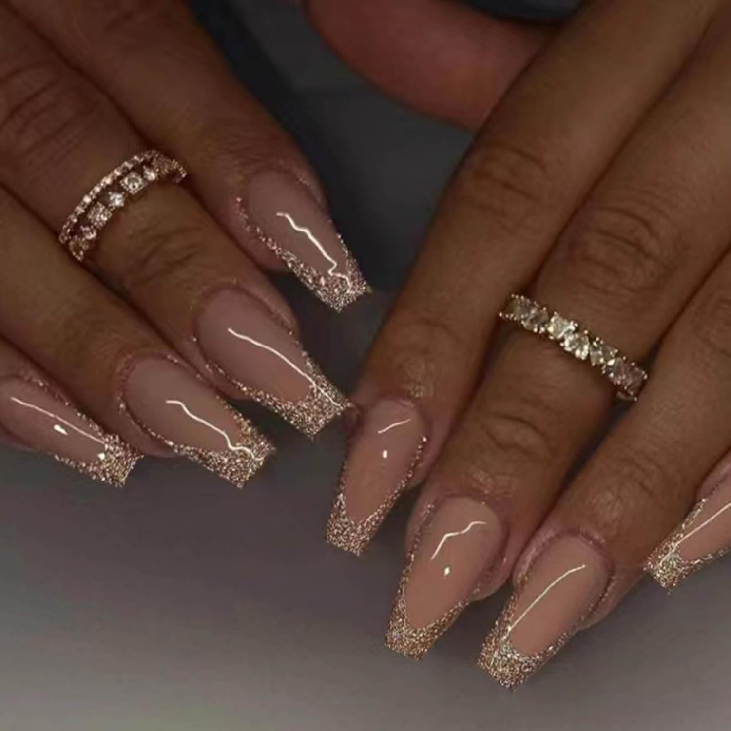 24PCS Eco-Friendly Gold Square Full Cover Fake Nails – Perfect for All Occasions