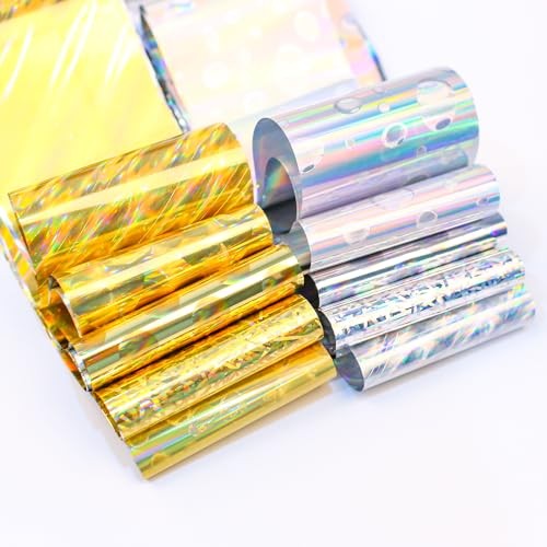 10 Rolls Gold and Silver Nail Foil Transfer Sticker Kit Laser Laser Gold Silver