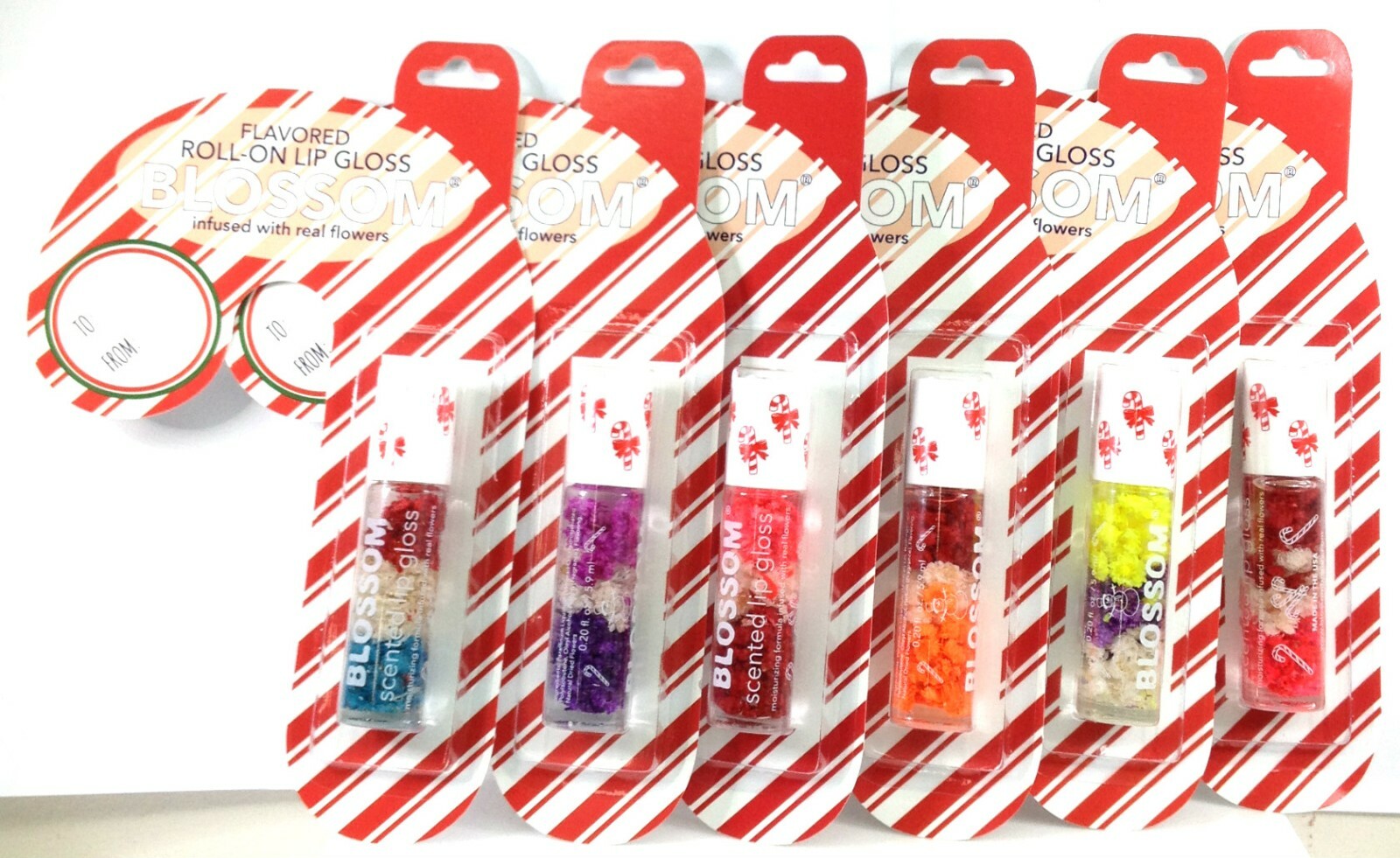 On Sale! CHRISTMAS HOLIDAY CANDY CANE Blossom Lip Gloss w/ REAL Flowers 0.2 oz