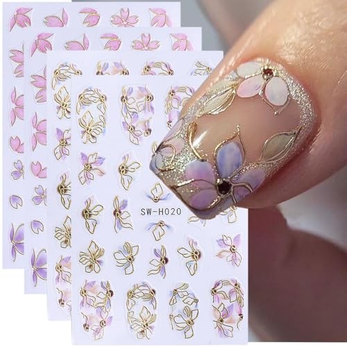 Flower Nail Stickers 3D Elegant Floral Nail Art Decal 6PCS 3D Self style4