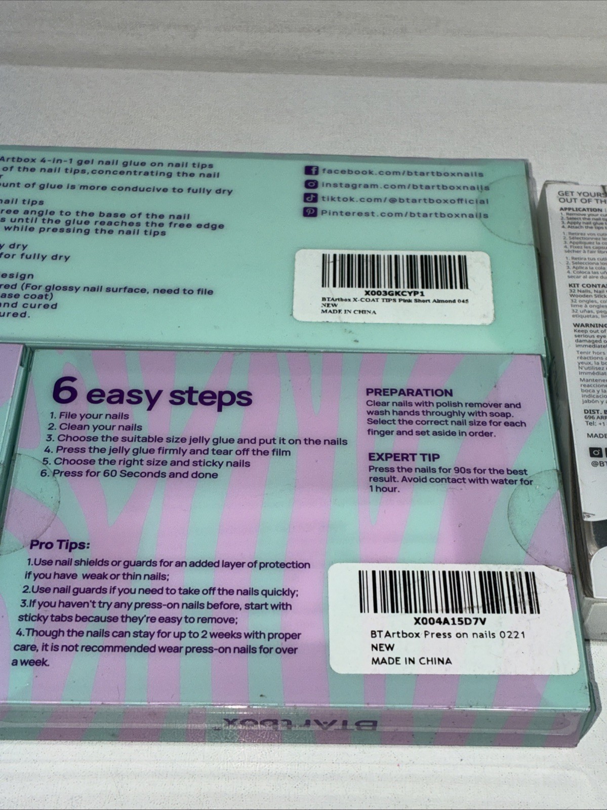 4 New BTARTBOX Press On Nails, 2 0221, 1 Pink Short Almond 045 & 1 French 046