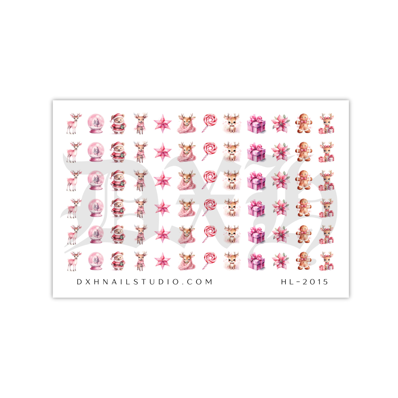 Pink Baby Reindeer Holiday Christmas Nail Decals Water Transfer Clear Overlay