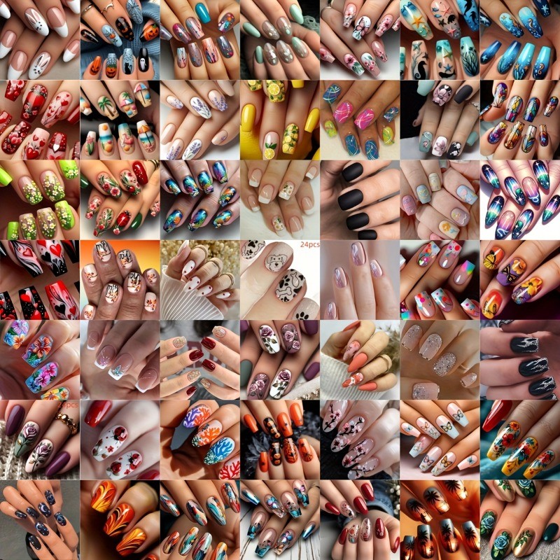 96 Randomly Mixed Shape Short Square/long Ladder/medium Almond Nail Art Pieces