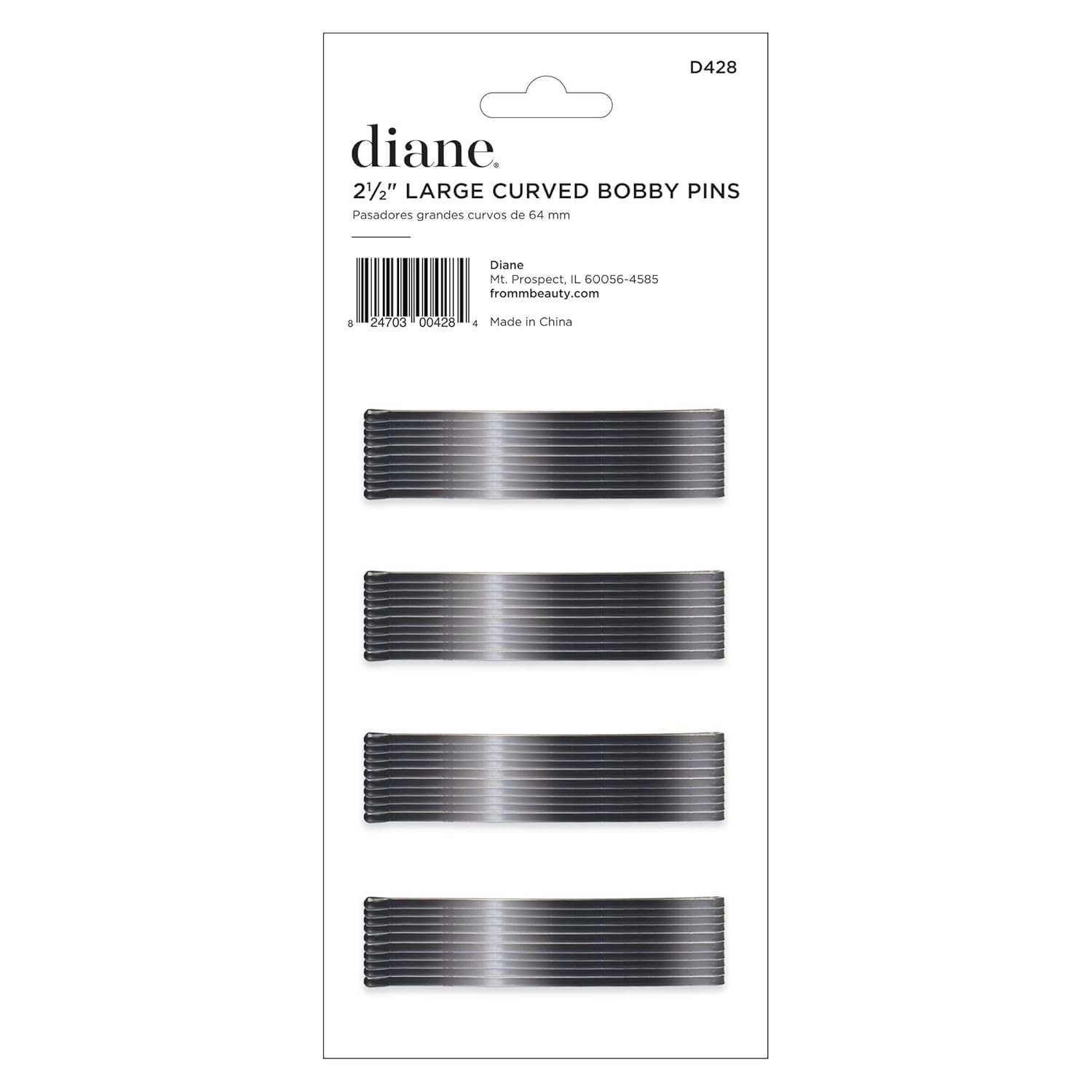 Diane 2.5” Curved Black Bobby Pins, Large Flat 40 Count (Pack of 1), BLACK