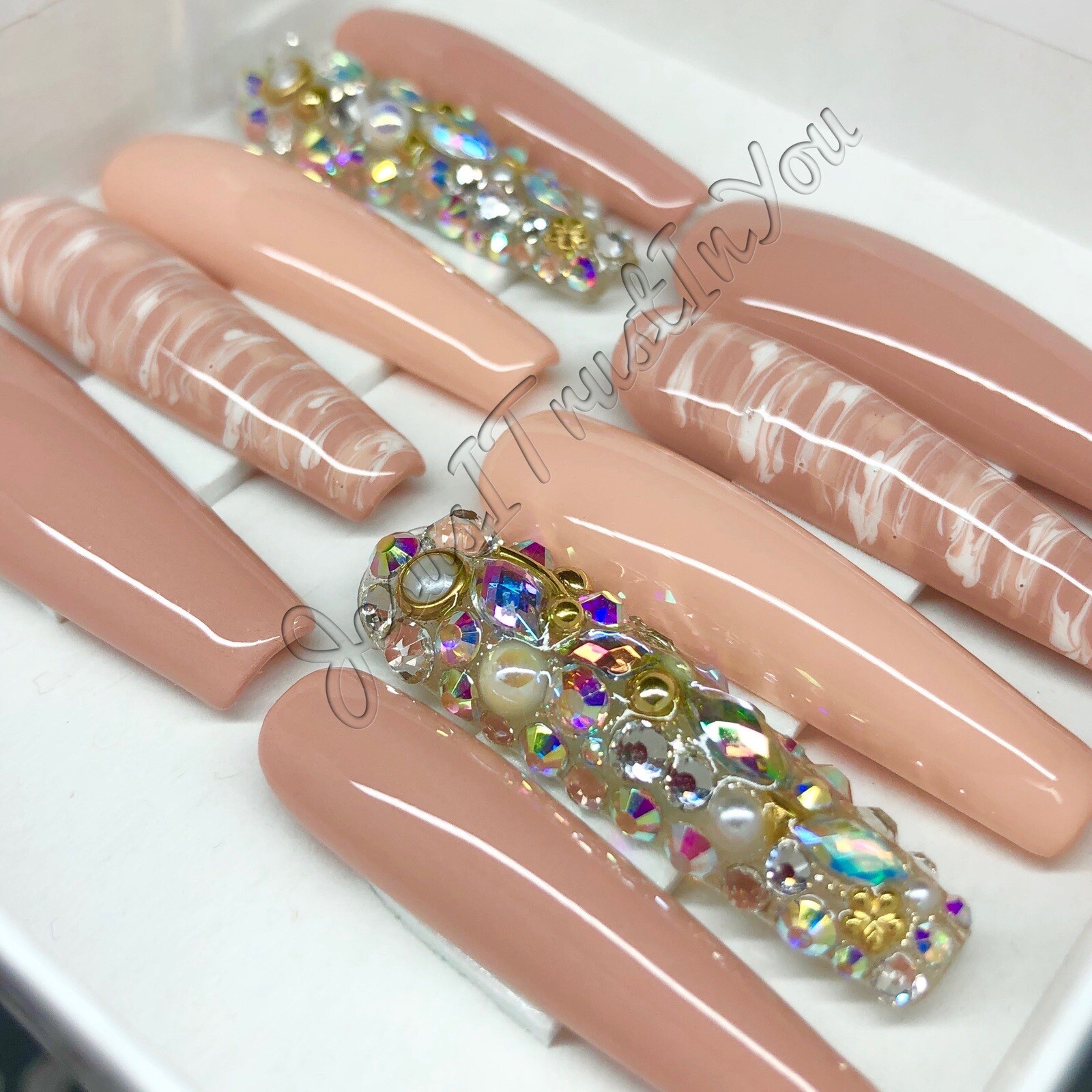 BLESSED – 2X XXL BALLERINA GEL PRESS ON NAILS GLUE ON NAILS
