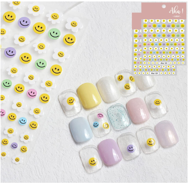 Flower Smiley Nail Art Stickers Decals Smile Happy Face 3D Self Adhesive NH20