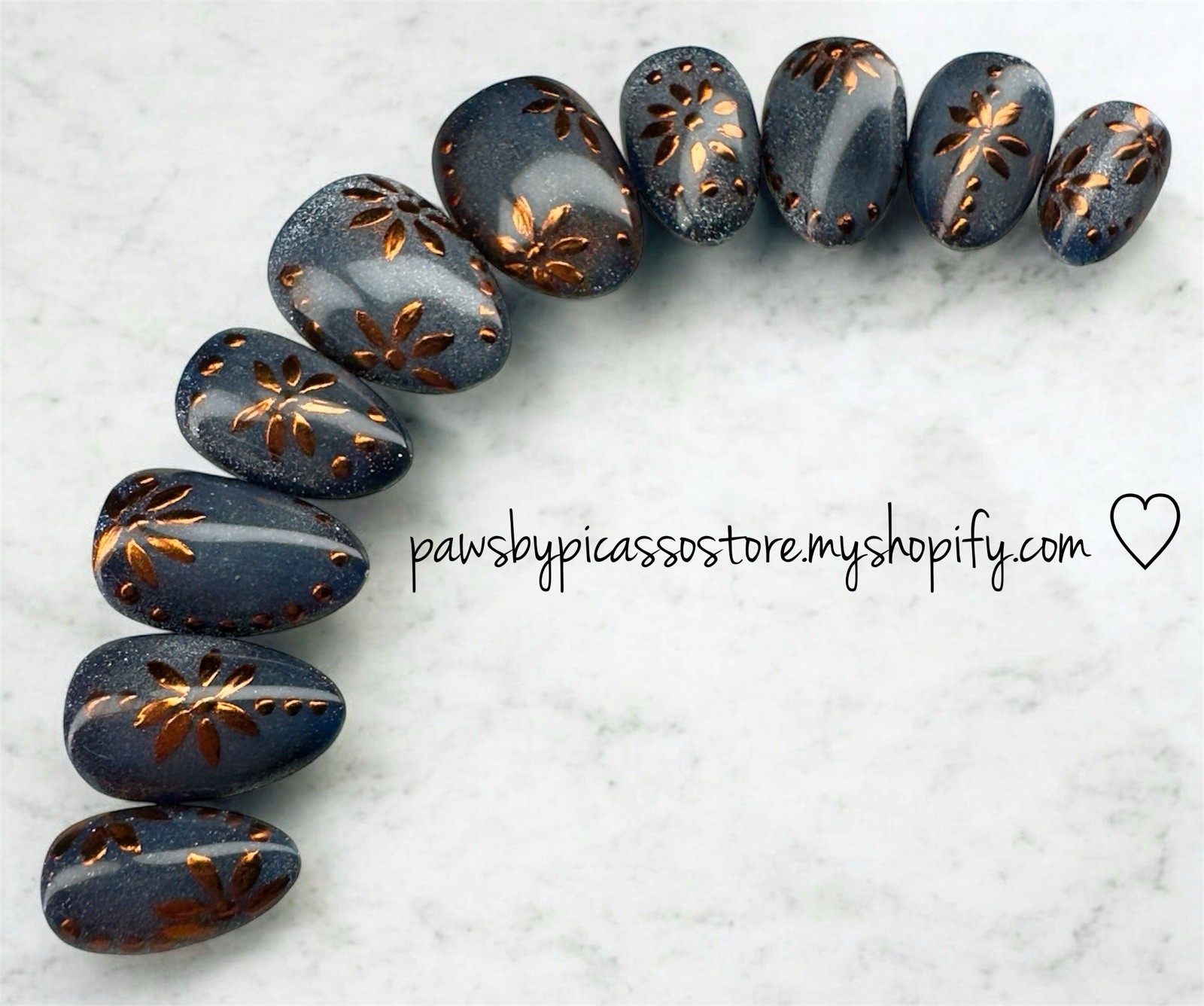 Hand Painted Cat Eye And Chrome Press On Nails