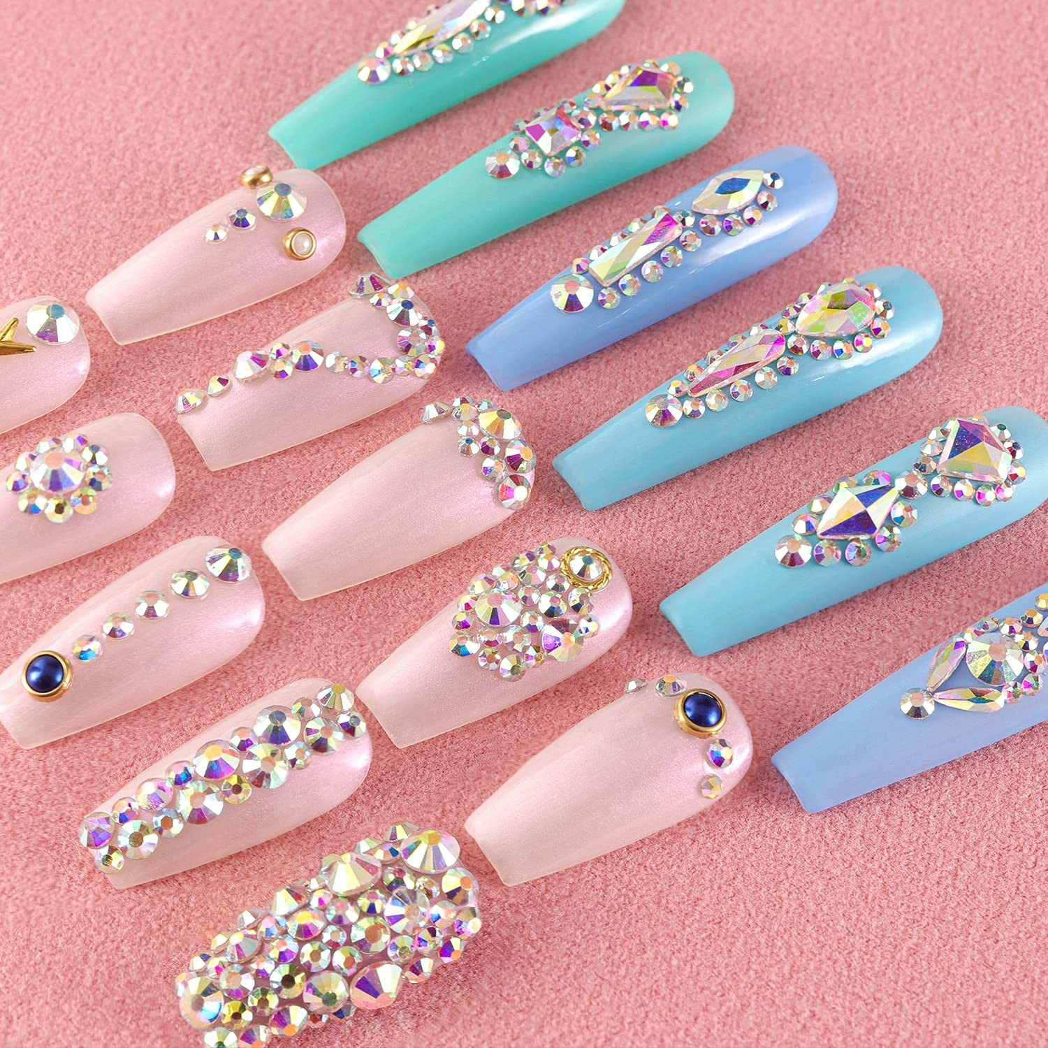 Multi Shapes 3D Glass AB Crystal Nail Art Rhinestones Kit with Flatback Round…