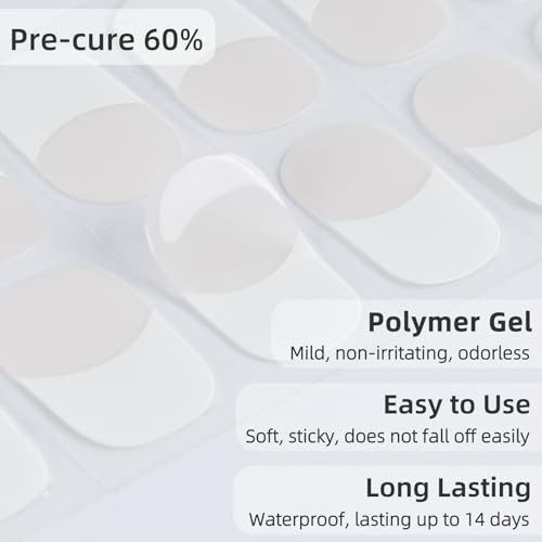 Semi Cured Gel Nail Strips, 28 pcs French Tip Gel Nail Stickers for Women Work