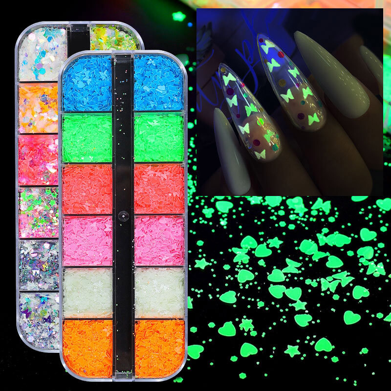 Butterfly Love Luminous Shiny Colorful Nail Art Glitter Sequins Glow In The Dark