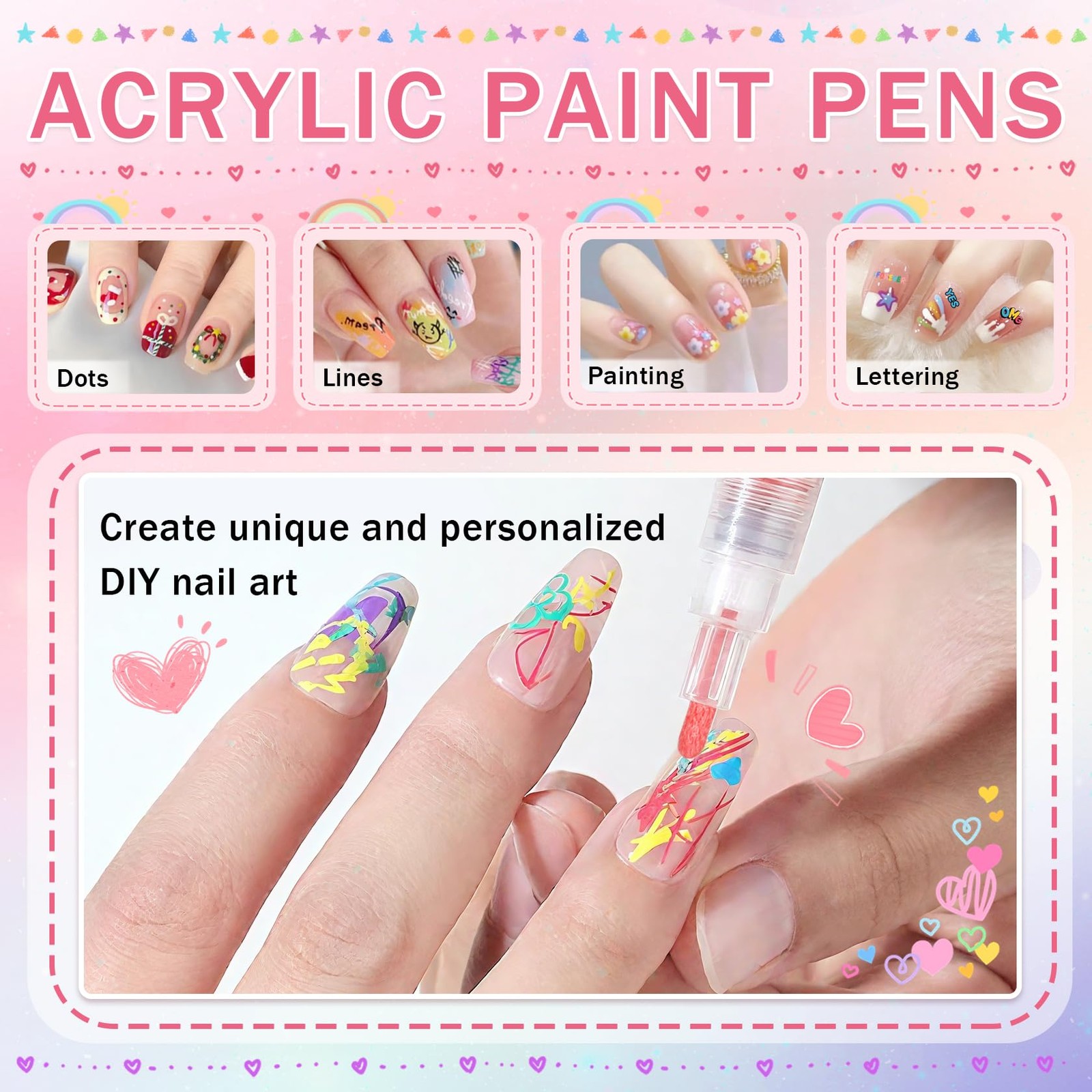 12 Colors Nail Art Pens Set Fine Tip Quick Dry Acrylic Paint Markers for DIY Des