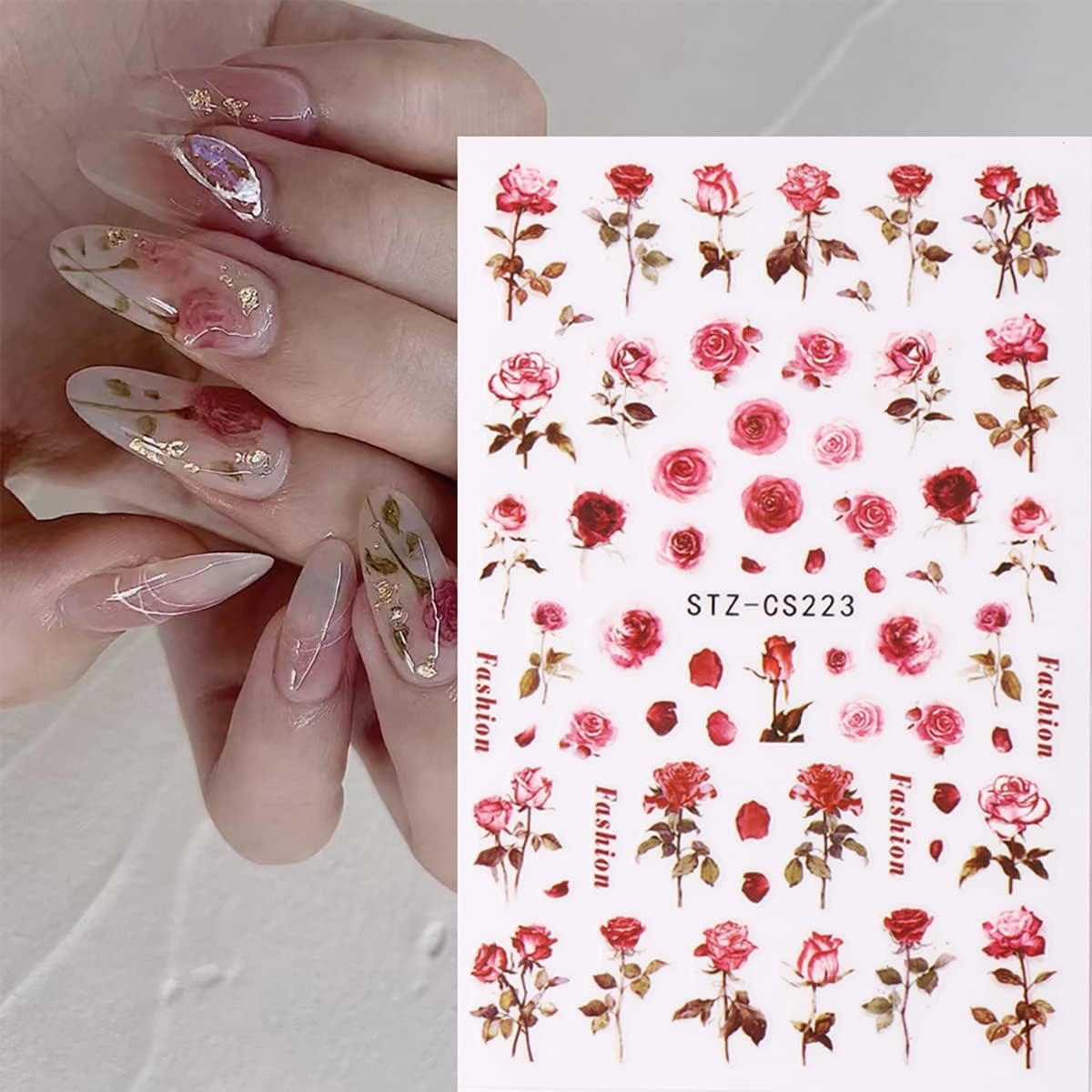 6 Sheets Flower Nail Art Stickers 3D Self-Adhesive Spring Rose Nail Decals Charm
