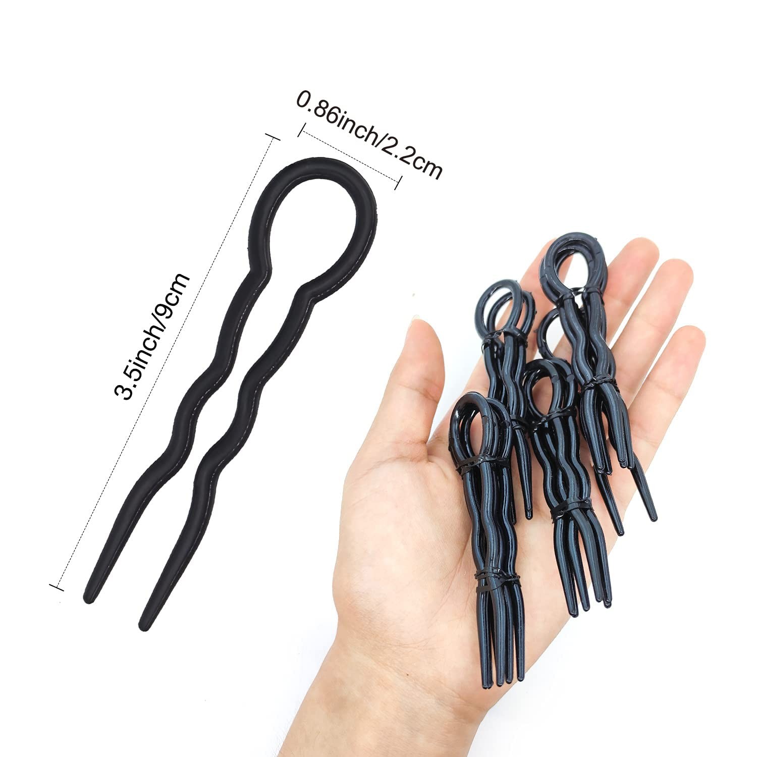 Hoyols 12 Pcs French Hair Pins for Women, 3.5 Inch Small U Shaped Black