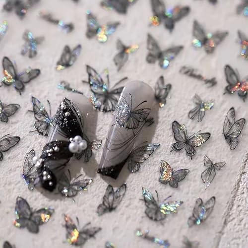 2 Sheets Butterfly Nail Stickers, 5d Embossed Nail Art Stickers, C-black Aurora