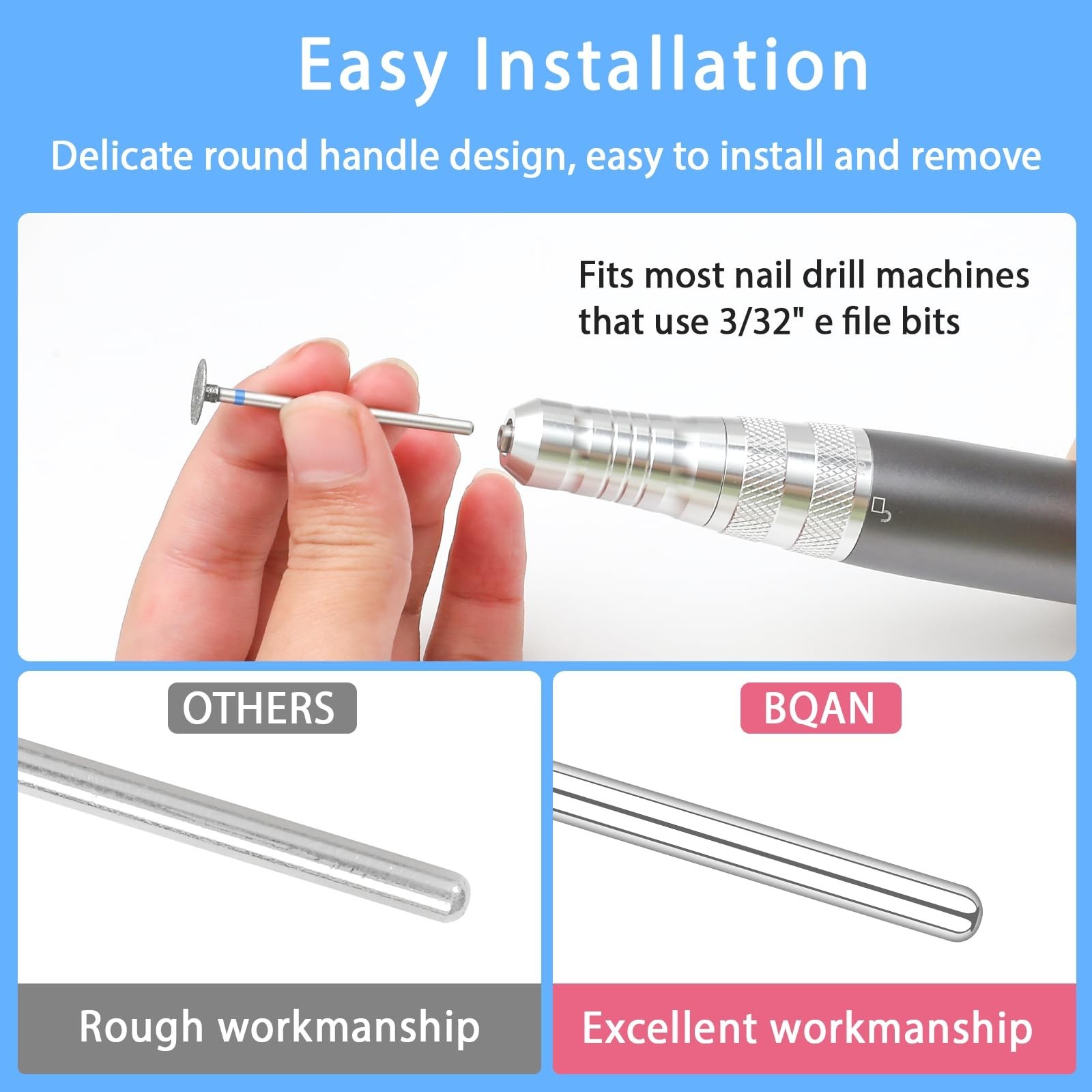 Diamond Cuticle Nail Drill Bits 2Pcs 3/32″ Silver Gel Polish Remover Tool NEW