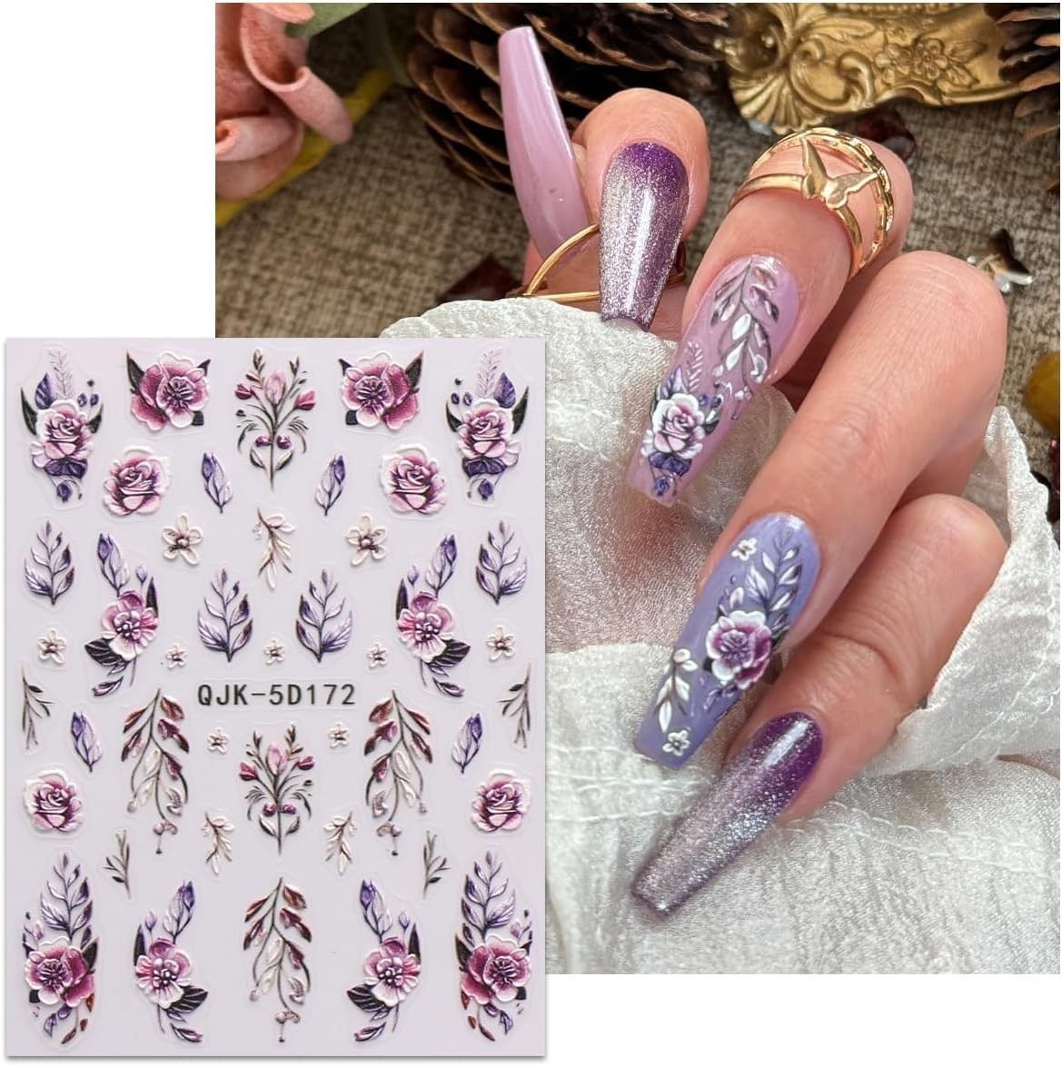 3D Embossed Flower Nail Art Stickers Decals Self-Adhesive 5D Spring