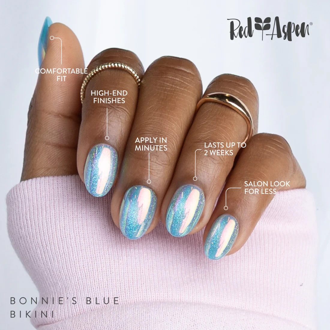 Red Aspen Bonnie’s Blue Bikini Blue Cat Eye Press On Nails Short Almond