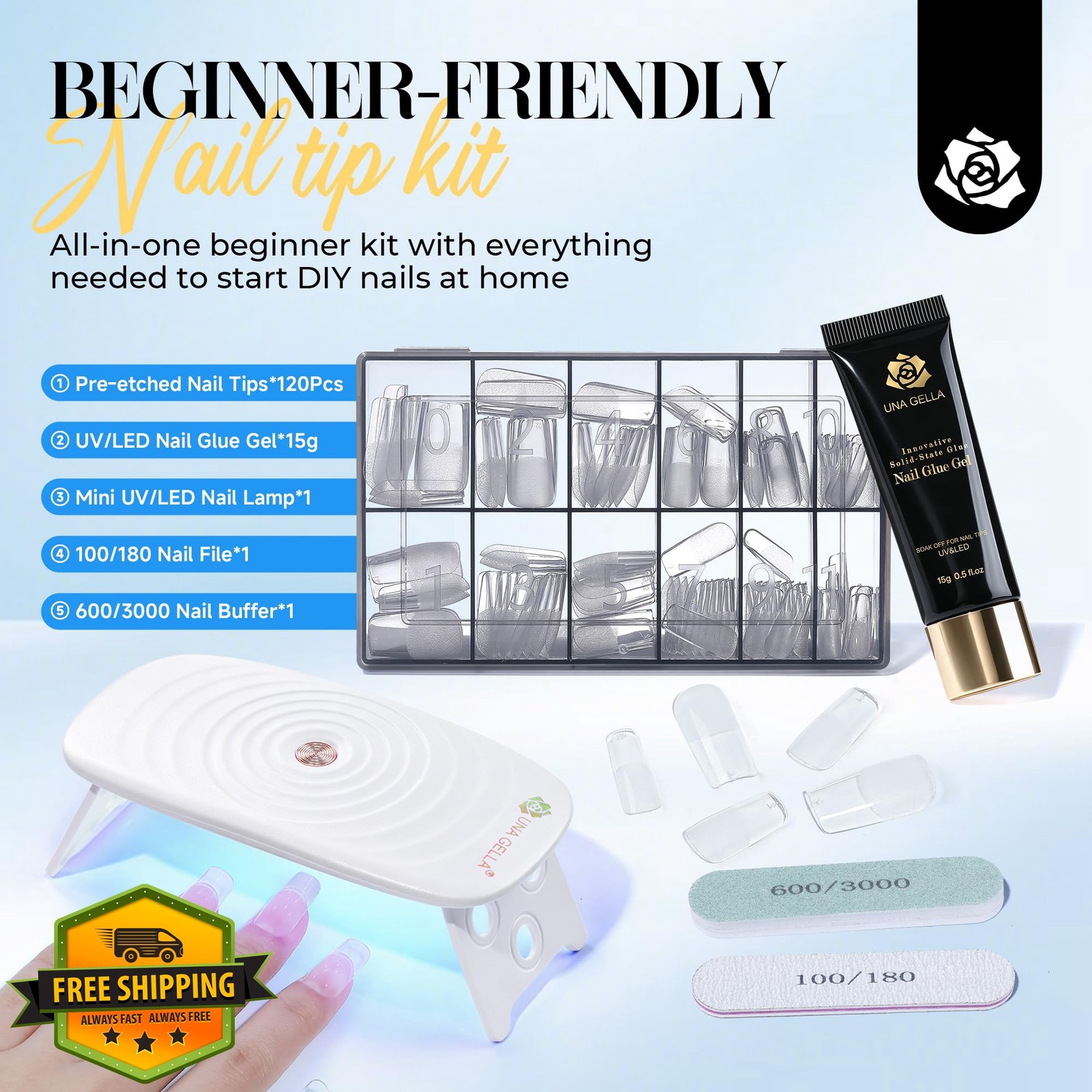 UNA GELLA Medium Square Gel Nail Tips 120pcs Kit Matte