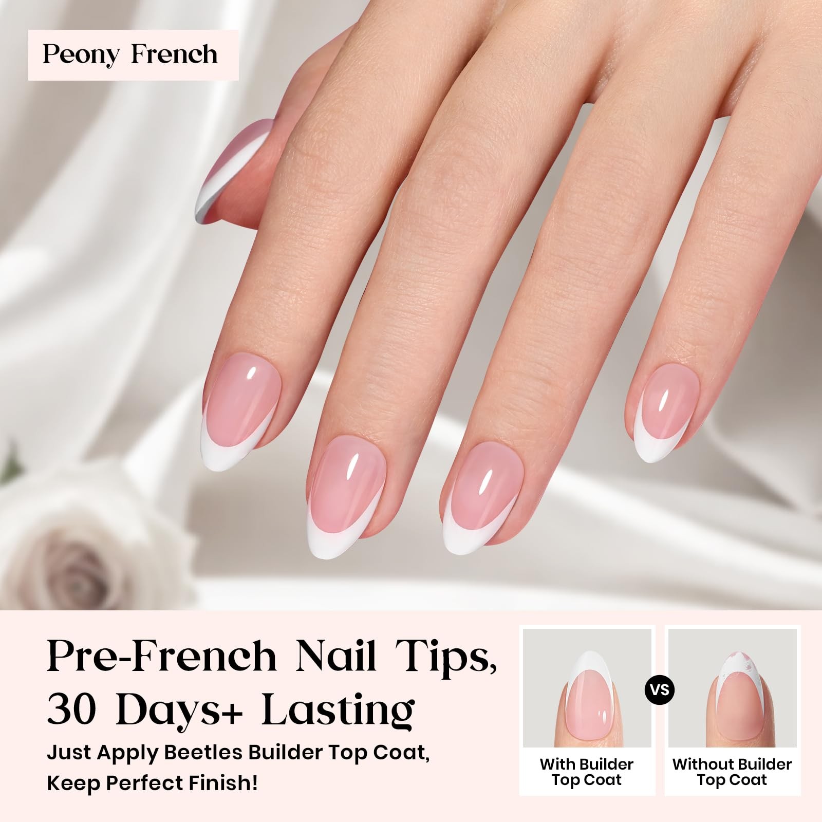 Beetles Short Almond, B – Press On Nail Kit | Amlond | Pink French