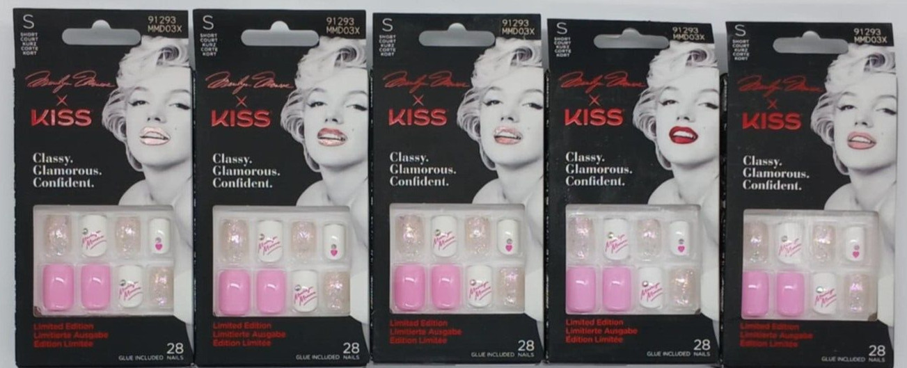 5PK Marilyn Monroe X Kiss Sculpted Nails ~ 28 Nails EA ~ Medium ~ FAST SHIPPING