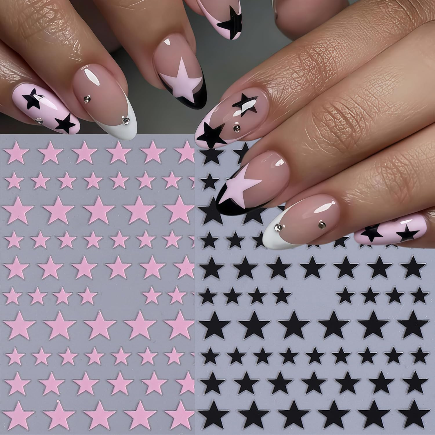 10 Sheets Y2K Star Nail Art Stickers 4Th of July Nail Decals Gold Silver Black W