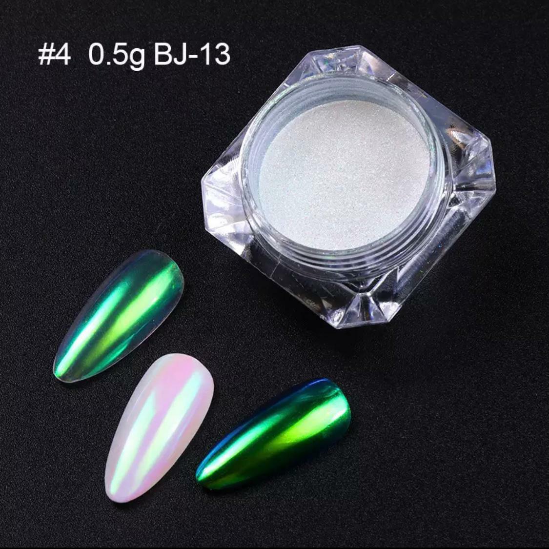 Aurora Unicorn Nail Chrome Dust Mirror White Pink Green Powder Holographic BJ-13