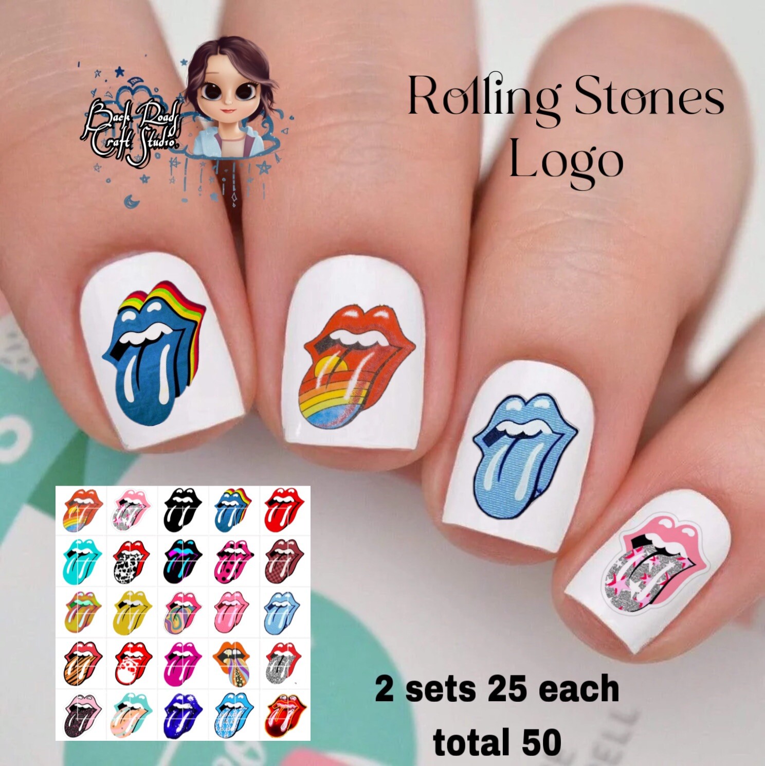 Rolling Stones Logo Waterslide Nail Decals Set Of 50 Instructions & Bonus