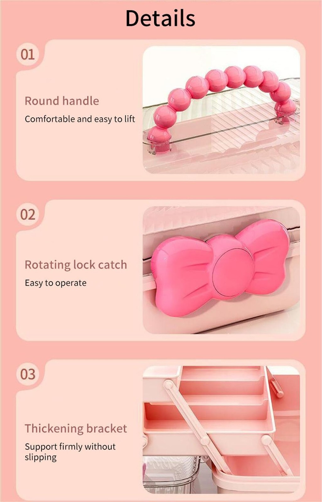 Cute Hair Accessories Organizer 3-Layers Kids Jewelry Storage Box Plastic Hai…