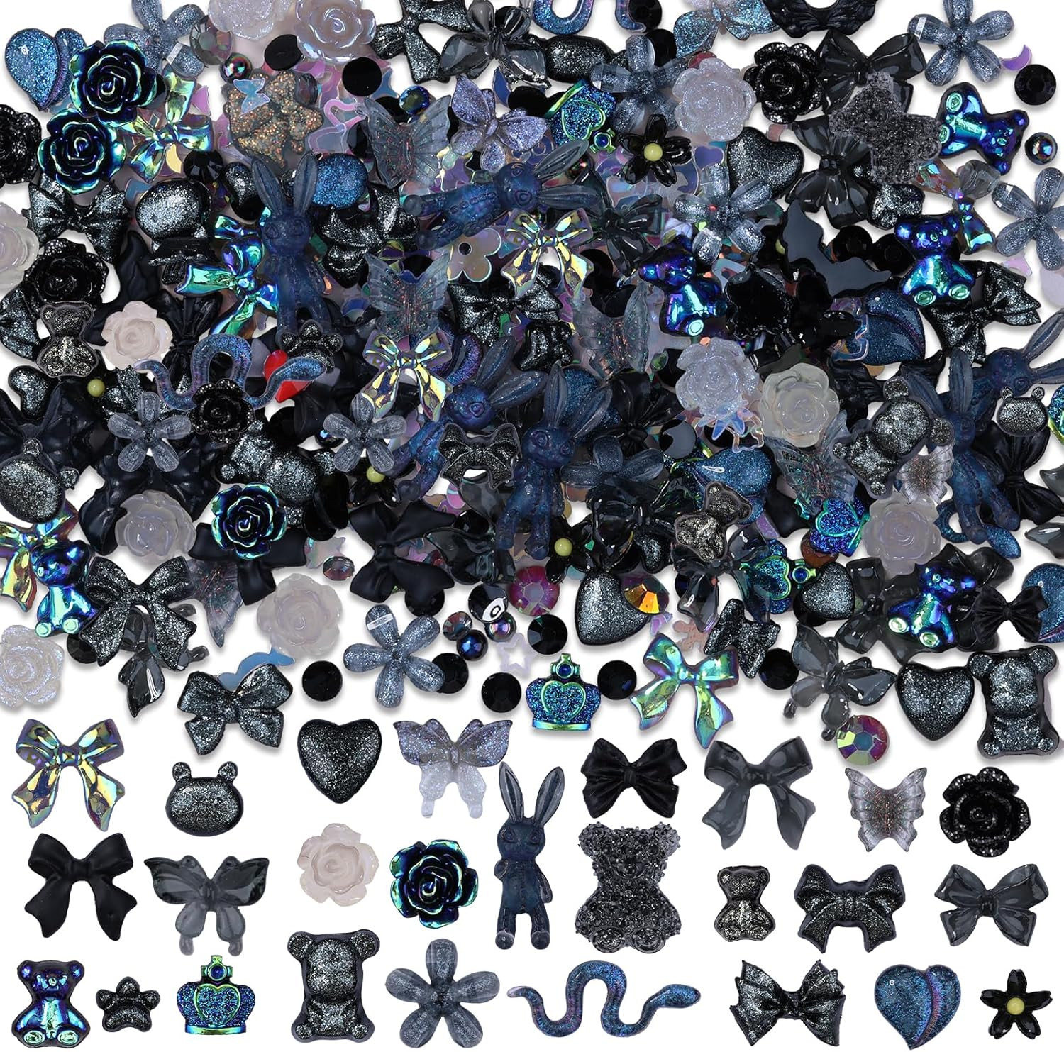 100 Pieces 3D Resin Butterfly Bear Nail Charms Rose Flower Peach Skirt Bow Deer