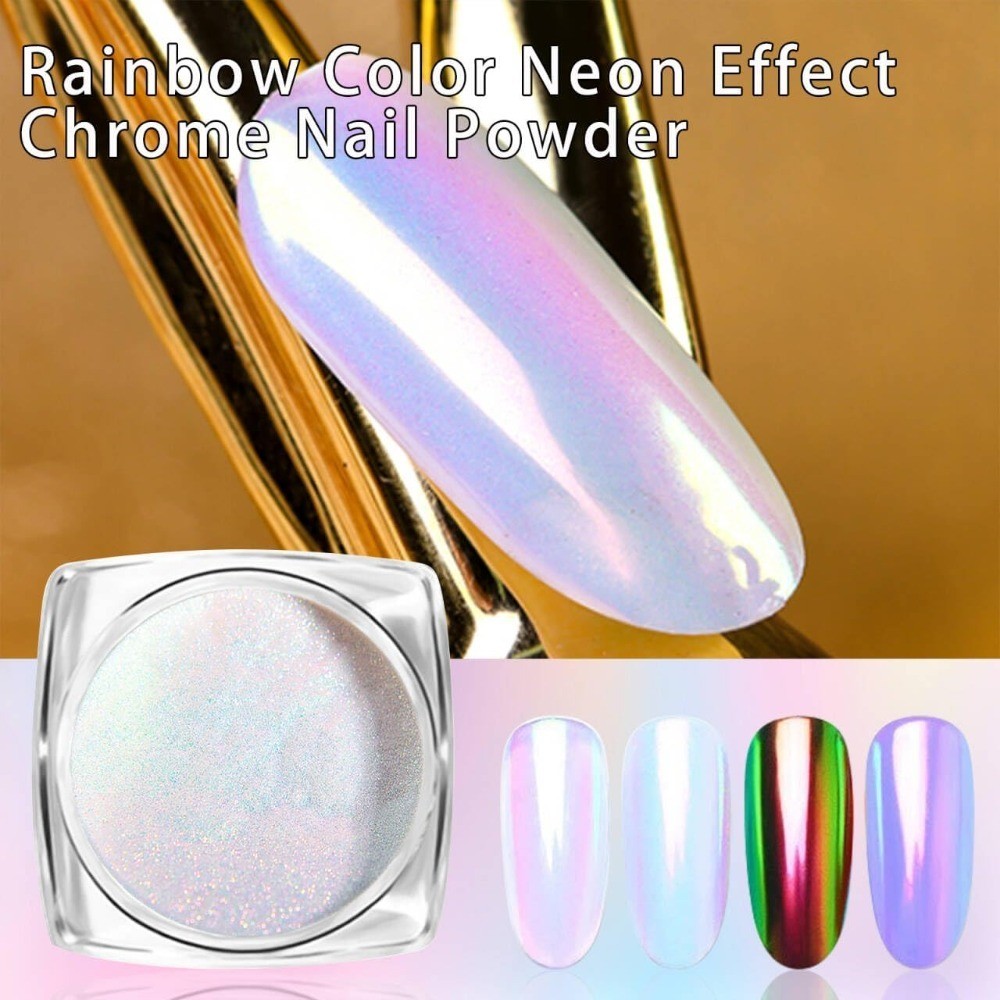 Holographic Nail Glitter Powder Rainbow Neon Chrome Nail Art Flakes Dust