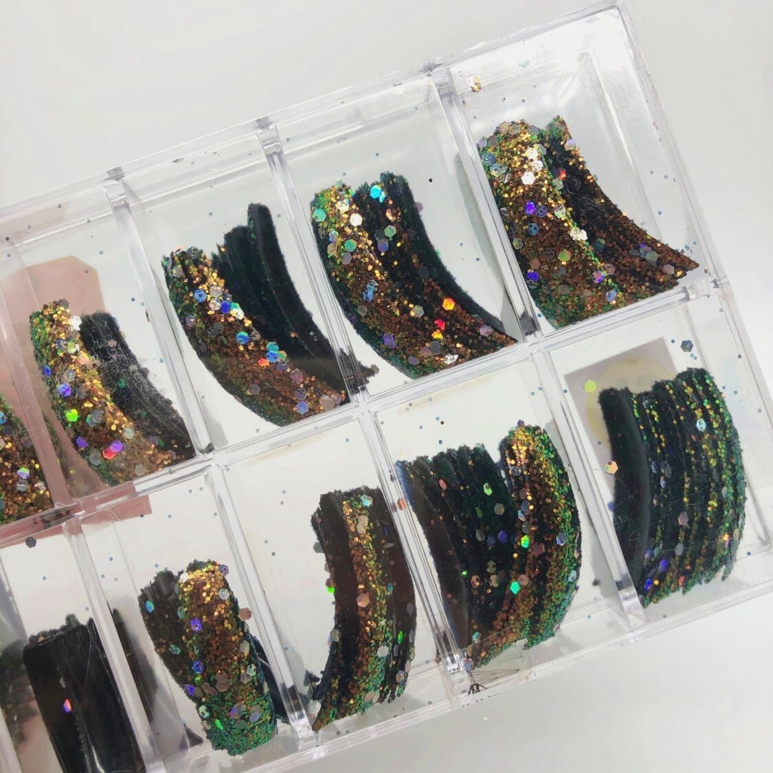Brand New Tip Jar Fake Nail Tips – Black with Bronze Glitter (#232)