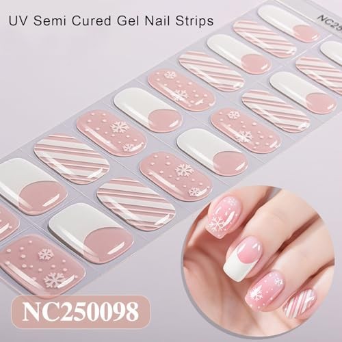 Christmas Semi Cured Gel Nail Strips, 20 Pcs Winter Christmas Gel Nail Stripe 4