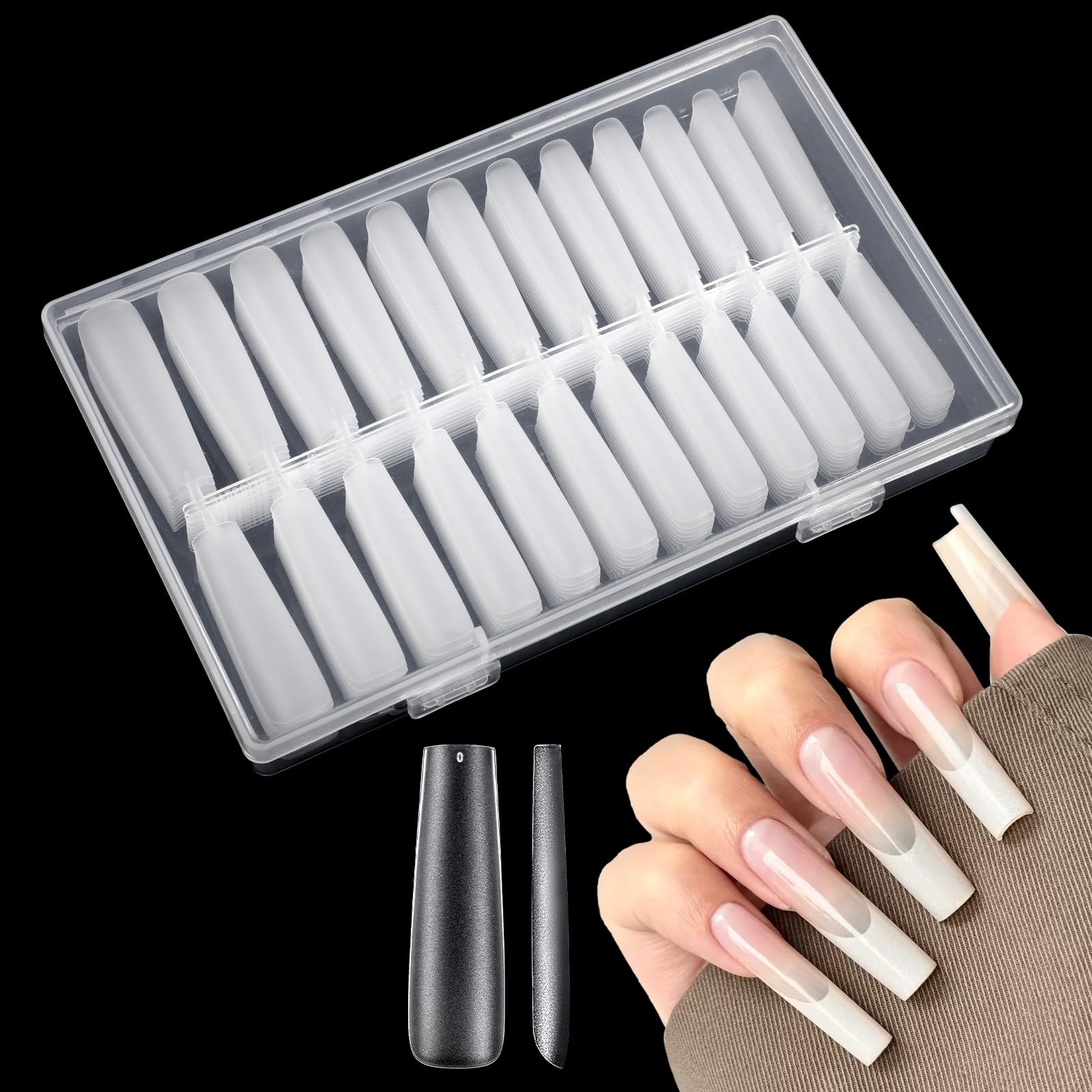 240PCS Long Square Nail Tips, 12 sizes Pre Shaped Full Cover Curve Nail Tips,…