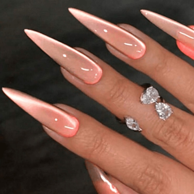 60Pcs Pink Chrome Press on Nails, Long Stiletto Mirror Glossy Shiny Fake Nails