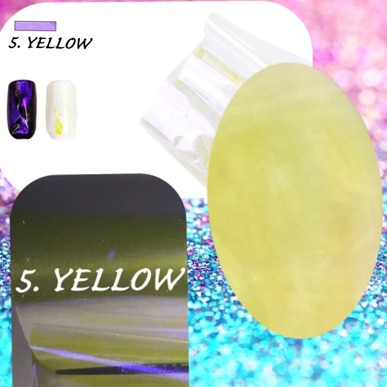 Nail Wraps Foil Broken Glass 5pieces Set Shattered Mirror Aurora Effect Mermaid