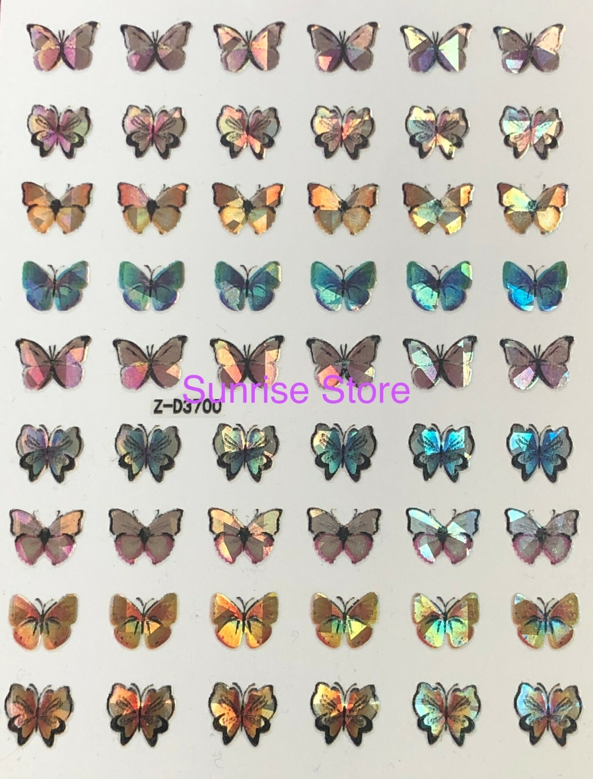 3D Nail Art Sticker Laser Holographic Butterfly Decals Manicure Peel & Stick